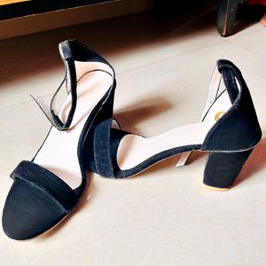 Black SOLID Ankle Strap Heel for Women