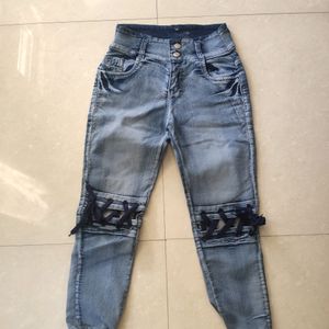 Stylish Knee Cut High Waist Jeans