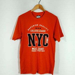 Orange Printed Oversized T-Shirt For Women's