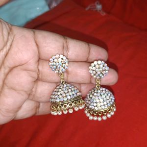 Full White Dazzling Stone Jhumka