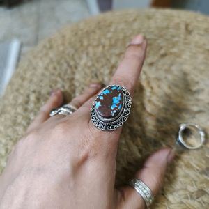 Statement Silver Ring With Tibetan Turquoise