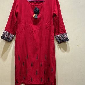 Red & Olive Green Kurta Palazzo Set Size XXL