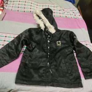 Women Jacket Shiny Black Hoody Light Winter