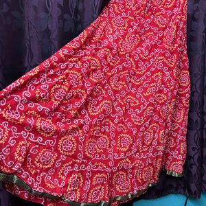 Red Authentic Rajasthani Badhni Printed Long Skirt