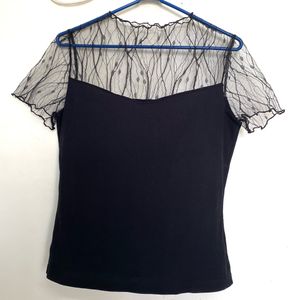 Shein Top With Mesh Neck Design