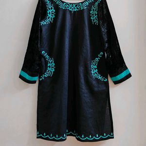 Embroidered Turquoise & Black Kurti