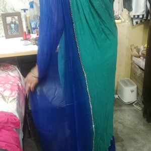 Stylish Dark Blue & Light Green Saree