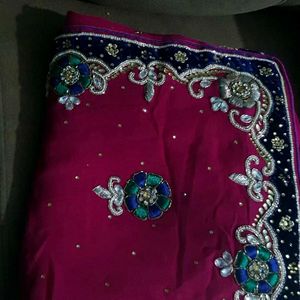 Beautiful heavy Rani pink saree