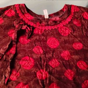 Brown Colour Top With Red Print & Border