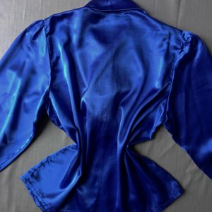 New Premium Satin Royal Blue Bow Shirt