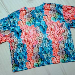 New Buttons Print Baggy T Shirt