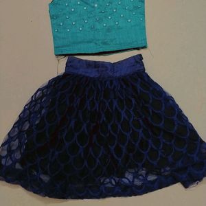 Sea Green And Blue Clour Skirt & Top