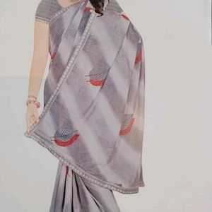 New Gray Colour Georgette Saree With Blouse Piece