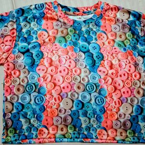 New Buttons Print Baggy T Shirt