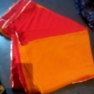 Beutiful,,red And Mango Colour Saree,,with Border