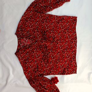 Red Printed Over Size Top For Women