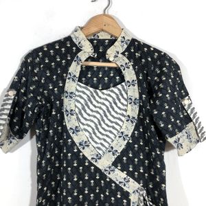 Navy Blue Printed A-Line Kurta(Women’s)