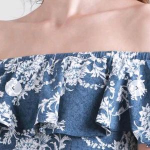 Off Shoulder Floral Printed A-Line Midi