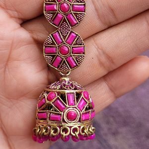 2 Pink And Golden Earrings Set