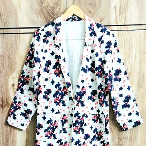 White Printed Coat Size-36