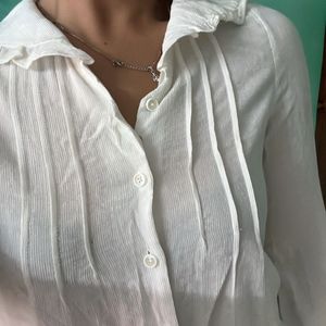 Ruffle Neck White Top