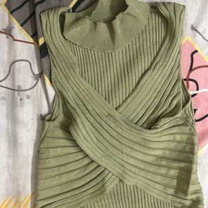 Olive Green Crowl Neck Tank Top