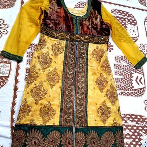 Party Wedding wear heavy Yellow Velvet Kurta Suit