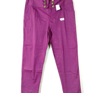 Purple Ankle Length Cotton Pant (Women)