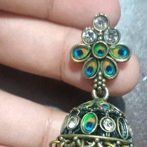 Peacock Earrings With White Stones