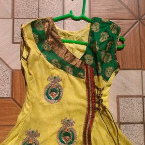 Yellow Embroidered Long Kurti