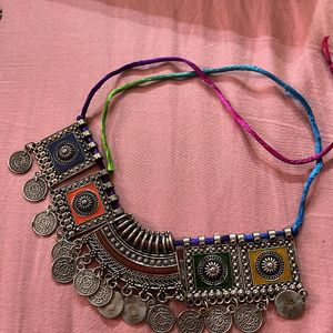 Oxidised Silver Necklace And Earrings Set, Banjara