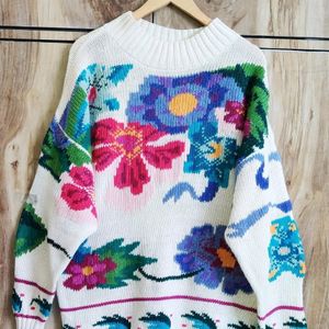 Offwhite Colourful Design Baggi Sweater Size-46