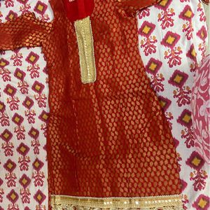 Red And Golden Banarasi Silk Kurta