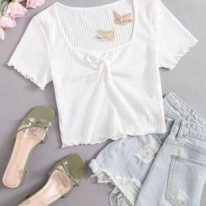 White Sweetheart Neck Top