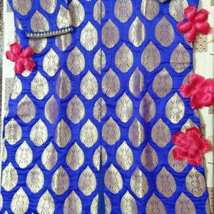 Blue Brocade Suit With Golden Plazzo