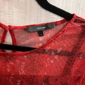 Vero Moda Red Sheer Dress (Size L)