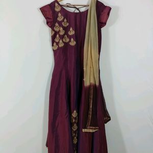 Purple Embroidered Ethnic Gown (Women)