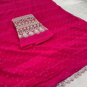 New Embroidery Silk Blend Saree With Blouse Piece