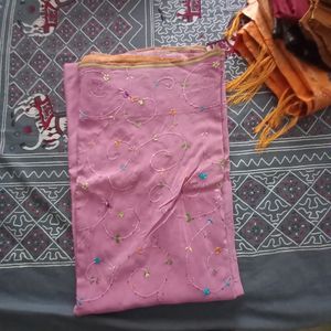 Pure Crepe Pink Saree With Embroidery