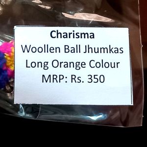 Orange Woollen Ball Jhumkas