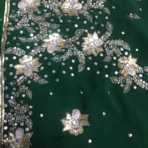 Party Wear Green Zari Work Saree