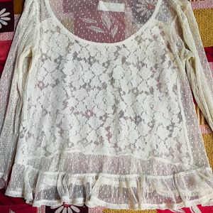 Women White Stylist Net Top