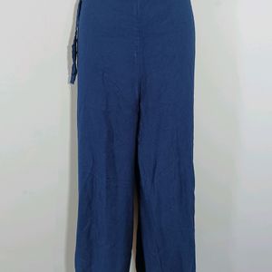 Navy Blue Plain Front Knot Wide Leg Pant(Women)