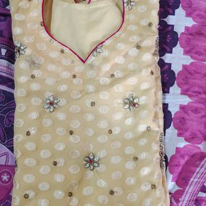 Cream And Pink Stiched Kurti