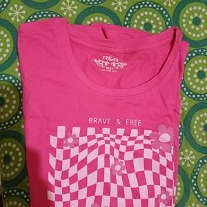 Flower Sticker Pink Tee Shirt