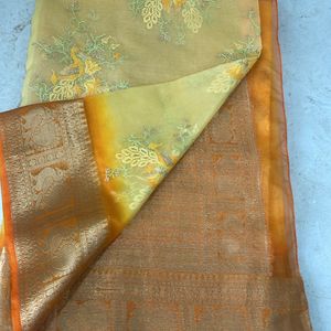 New Embroidery With Zari Border Organza Saree