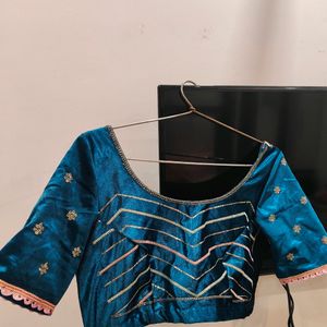 Peacock Blue And Peach Lehenga