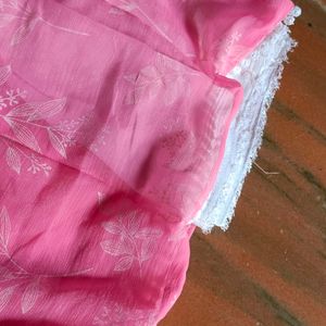 New Pink Saree Never Used With Blouse Fabric