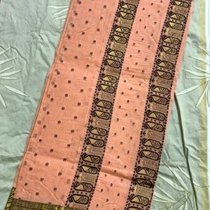 Peach  Bengal Cotton Saree