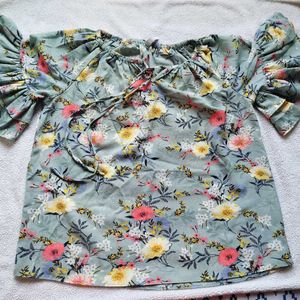 Mint Floral Top, M Size